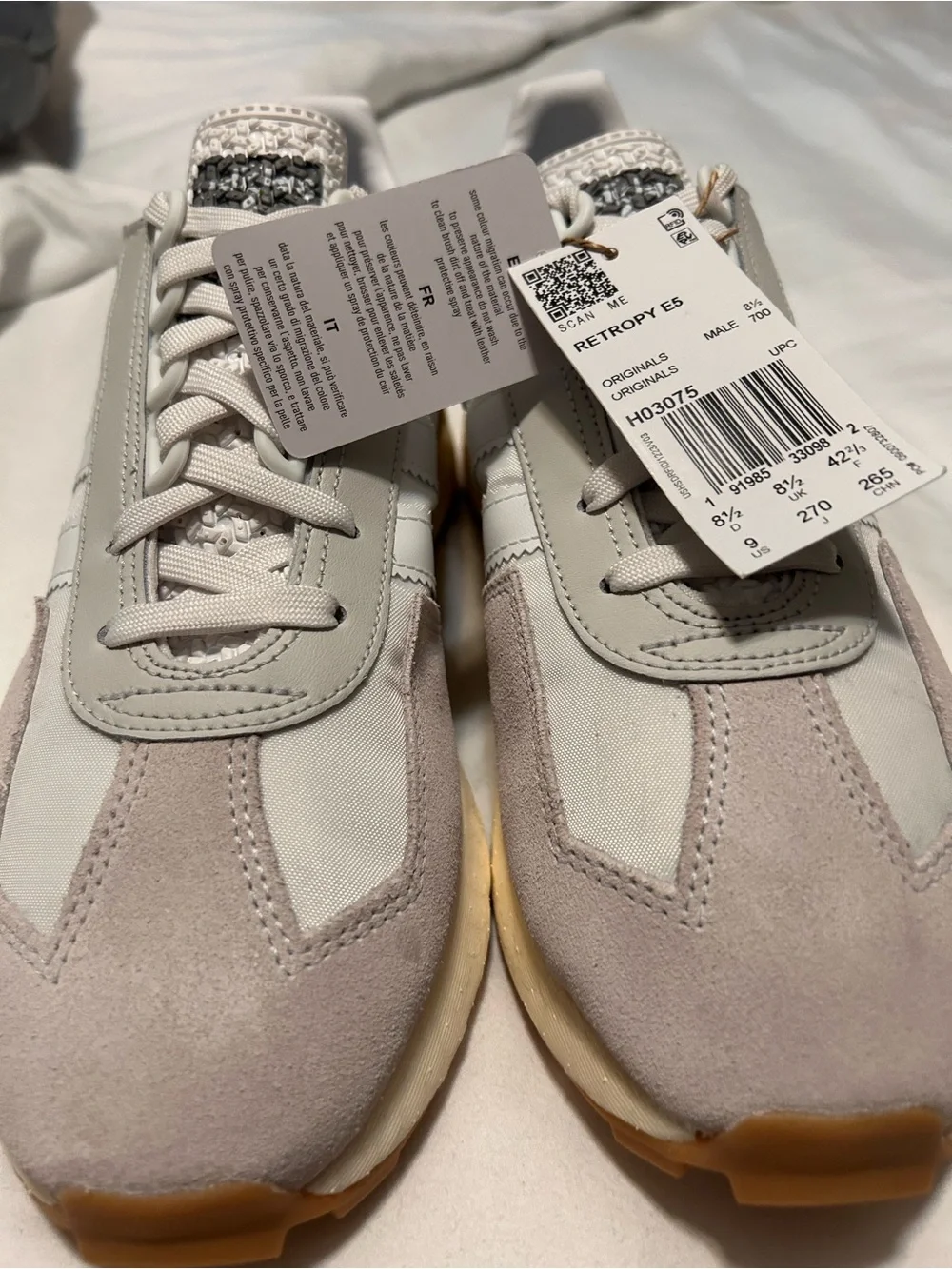 adidas RetroPy E5 White with Tan Accents Men's Athletic Shoes